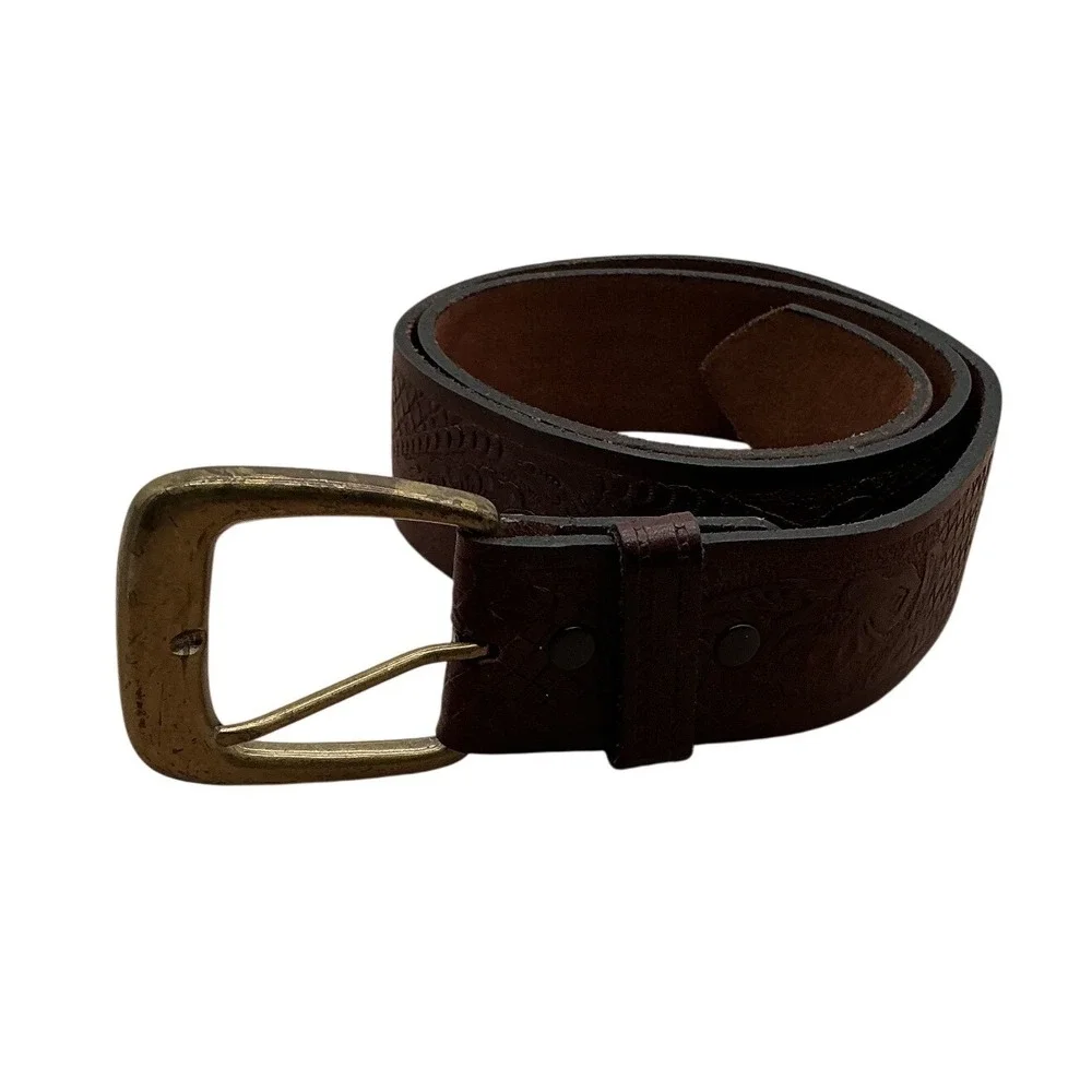 Levi's‎ Mens Brown Full Grain Cowhide Leather Tooled Western Belt USA Made 32